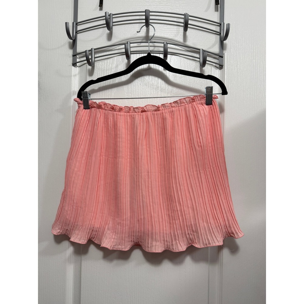 Sin Peach Pink Pleated Mini Skirt Ruffle Waist Lettuce‎ Hem Size 10 NEW